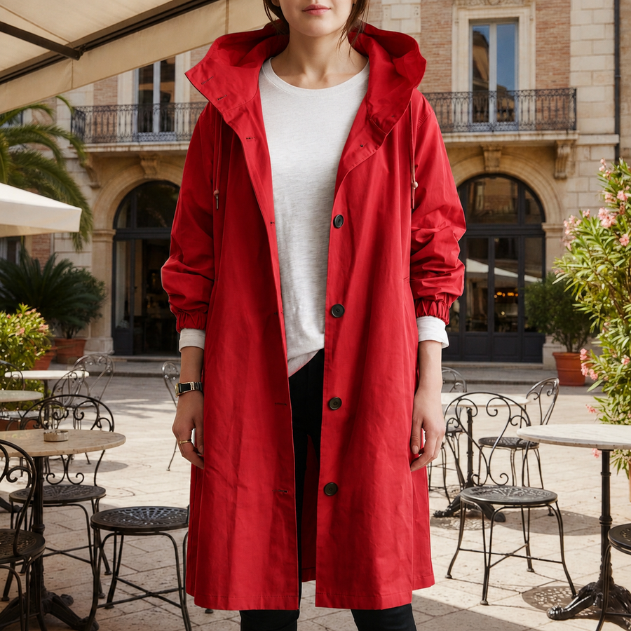 Women's Trench Coat | Hooded Waterproof Button Closure Long