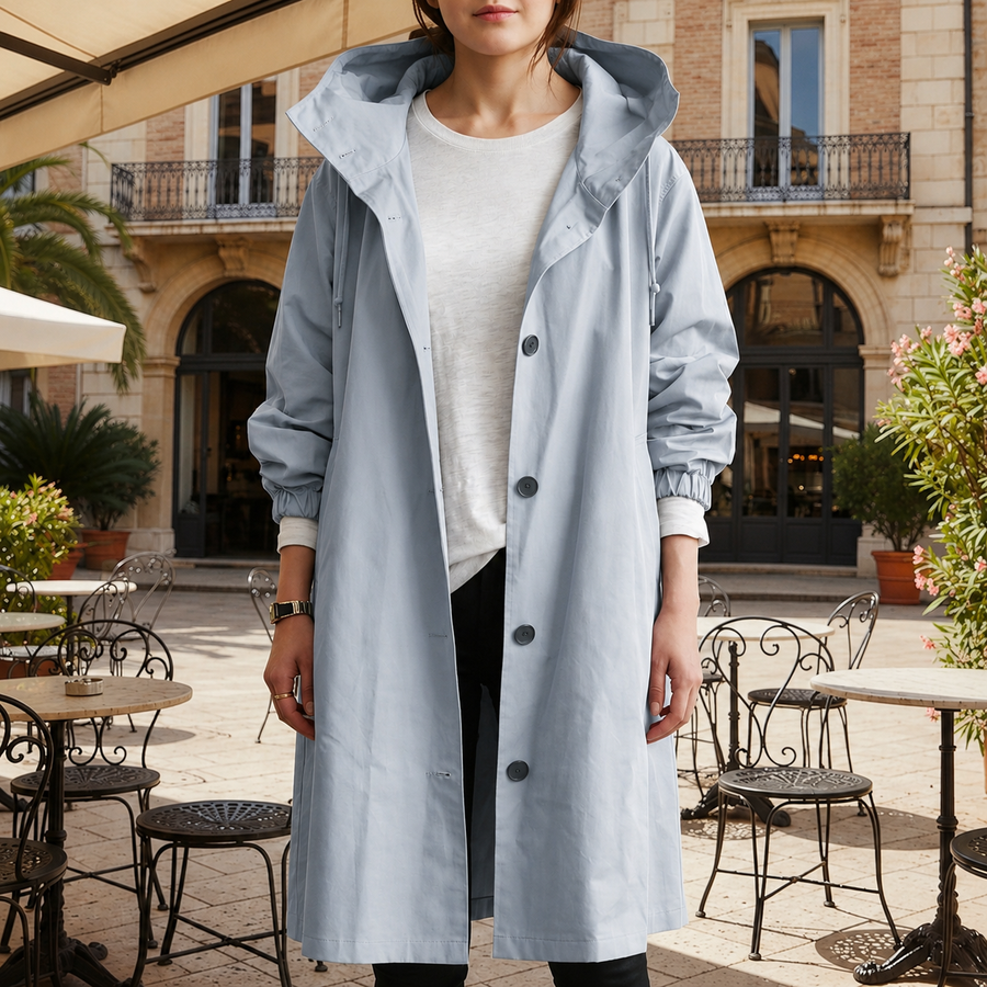 Women's Trench Coat | Hooded Waterproof Button Closure Long
