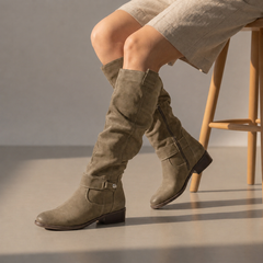 Women's Knee High Boots | Suede Slouch Mid Calf Block Heel