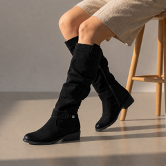 Women's Knee High Boots | Suede Slouch Mid Calf Block Heel