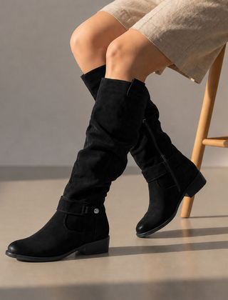 Women's Knee High Boots | Suede Slouch Mid Calf Block Heel