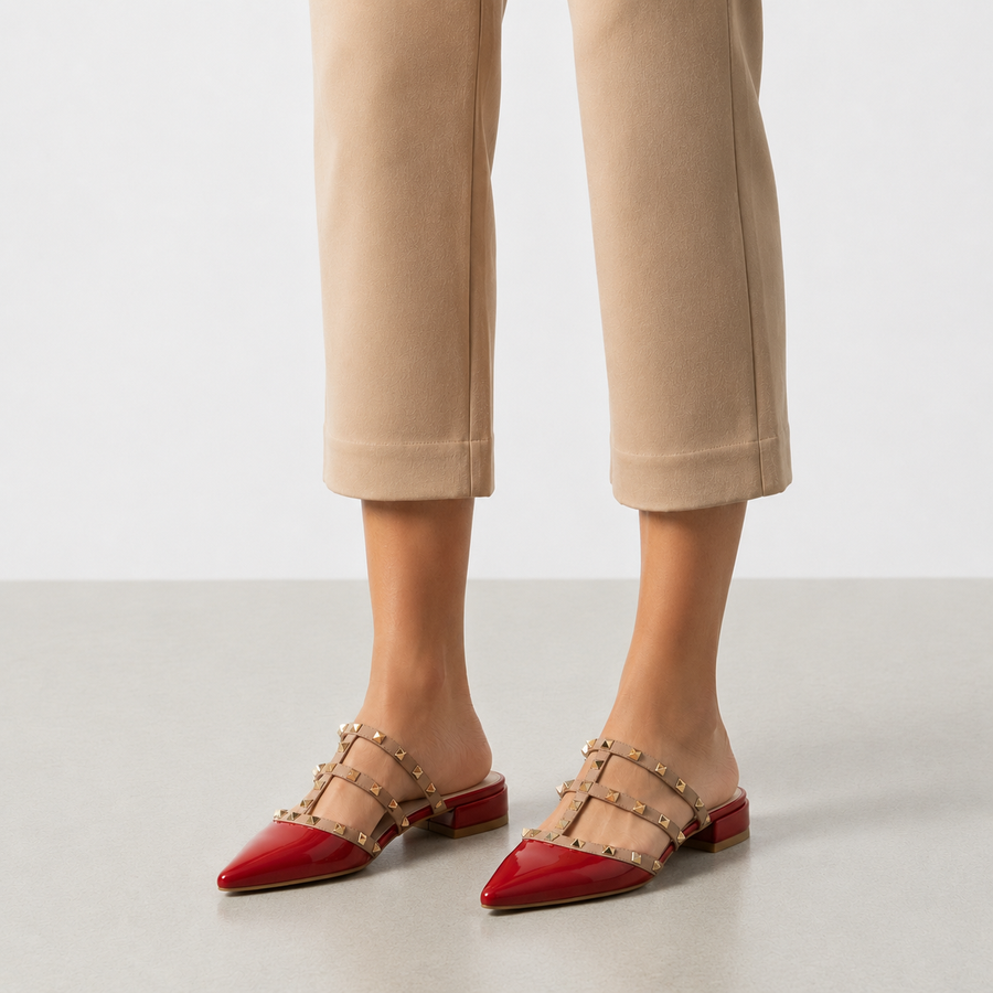 Women's Studded Mules | Pointed Toe Block Heel Slip-On
