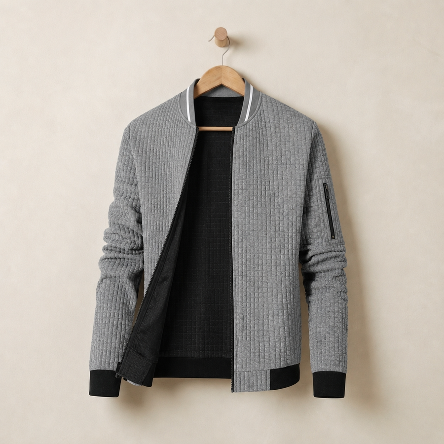 Men's Bomber Jacket | Quilted Knit Zip Front Lined