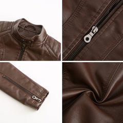 Women's Leather Jacket | Stand Collar Zip Closure Long Sleeve