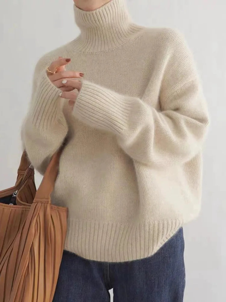 Women's Wool Sweater | Turtleneck Long Sleeve Knit Relaxed Fit