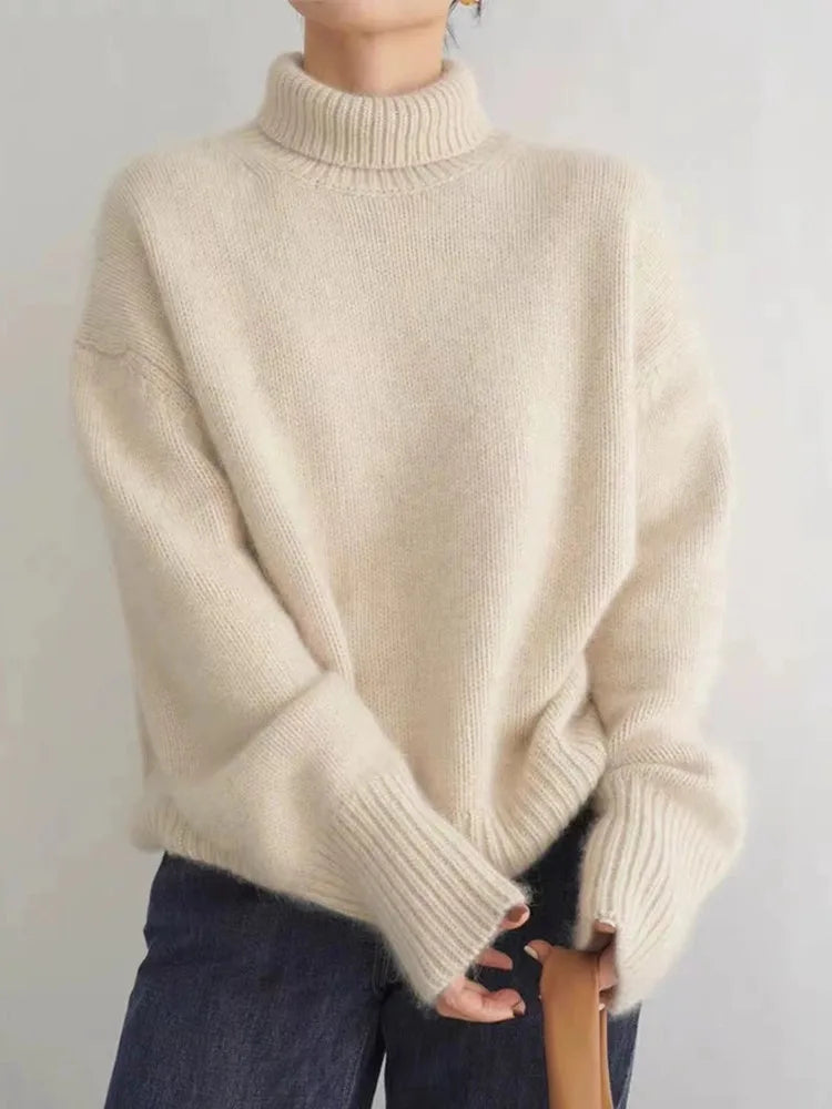 Women's Wool Sweater | Turtleneck Long Sleeve Knit Relaxed Fit