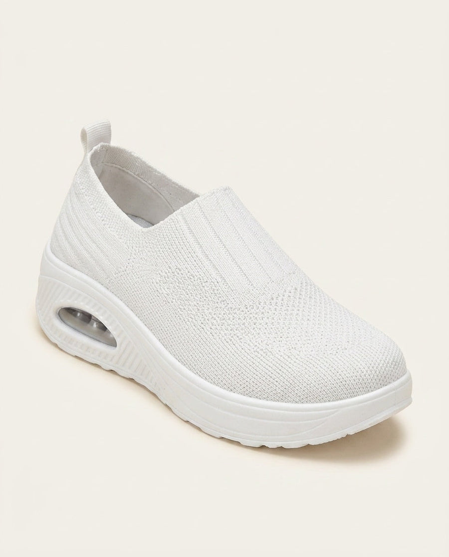 Women's White Shoe | Knit Slip-On Cushioned Walking