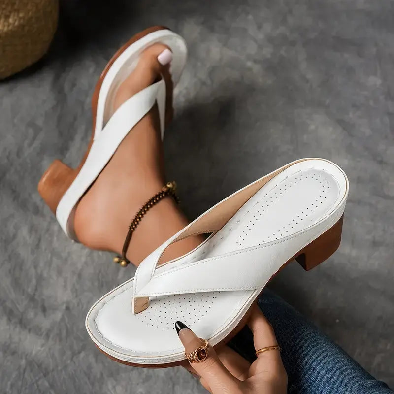 Women's Block Heel Thong Sandals Spring Heeled Flip Flops Comfortable Slip-On Toe Post Sandals