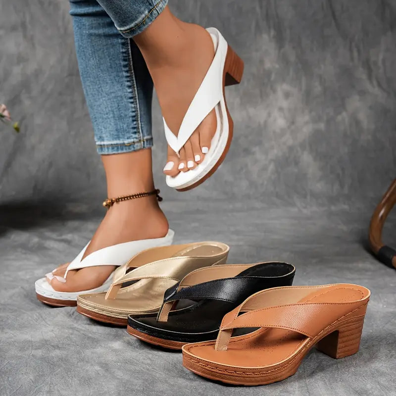 Women's Block Heel Thong Sandals Spring Heeled Flip Flops Comfortable Slip-On Toe Post Sandals