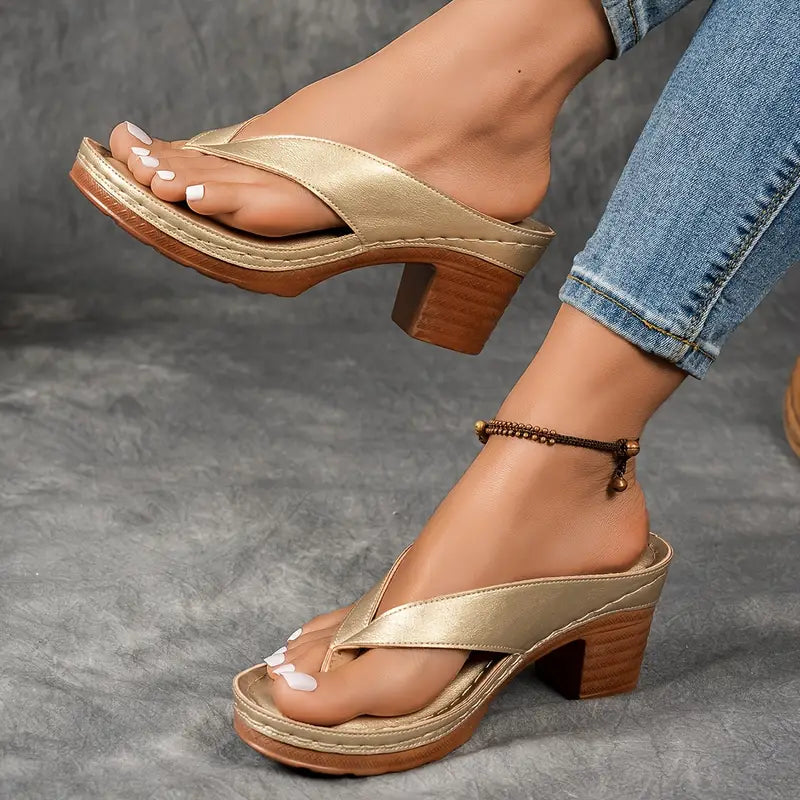 Women's Block Heel Thong Sandals Spring Heeled Flip Flops Comfortable Slip-On Toe Post Sandals
