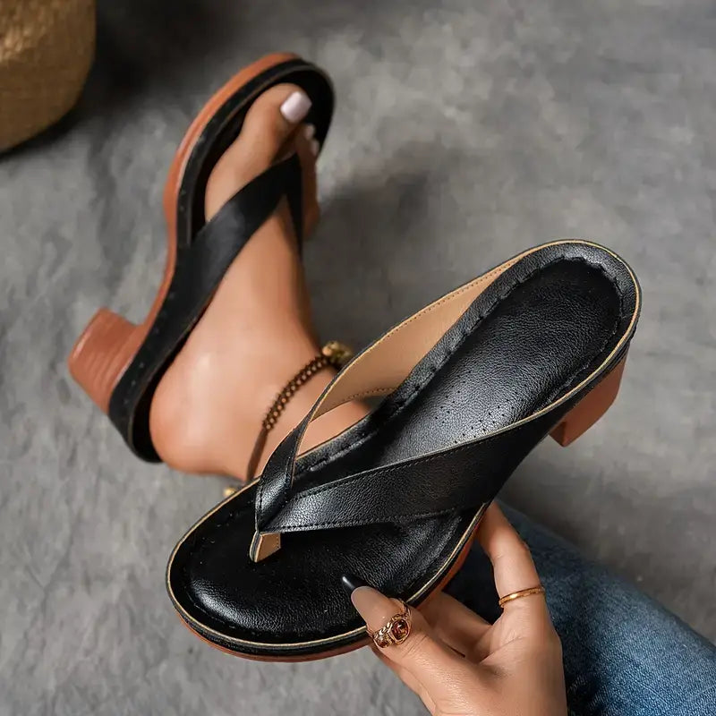 Women's Block Heel Thong Sandals Spring Heeled Flip Flops Comfortable Slip-On Toe Post Sandals