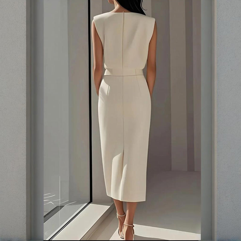 Women's Work Xmas Party Dress | Midi Button Closure Side Split