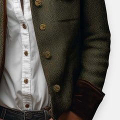 Women's Leather Jacket | Herringbone Tweed Button Closure Tailored