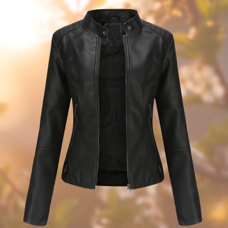 Women's Leather Bomber Coat | Zip Closure Fitted Leather