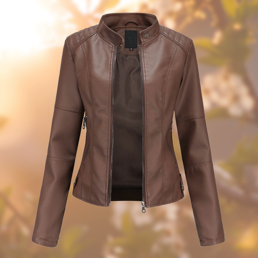 Women's Leather Bomber Coat | Zip Closure Fitted Leather