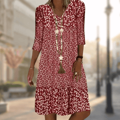 Women's Elegant Dress | V-Neck Three-Quarter Sleeve Ruffle