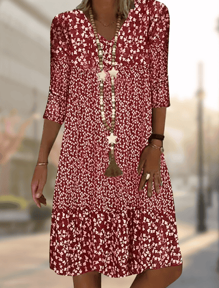 Women's Elegant Dress | V-Neck Three-Quarter Sleeve Ruffle