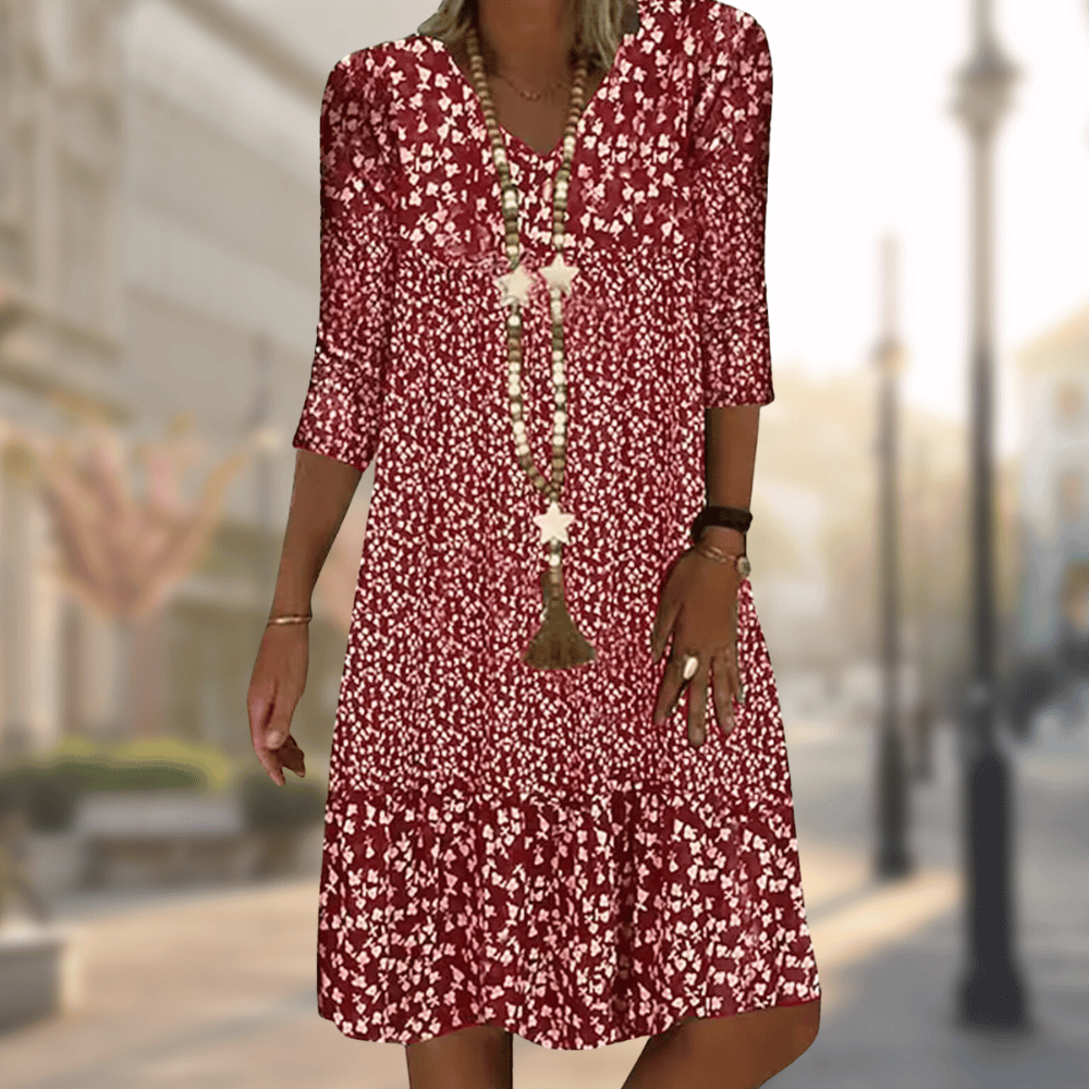 Women's Elegant Dress | V-Neck Three-Quarter Sleeve Ruffle