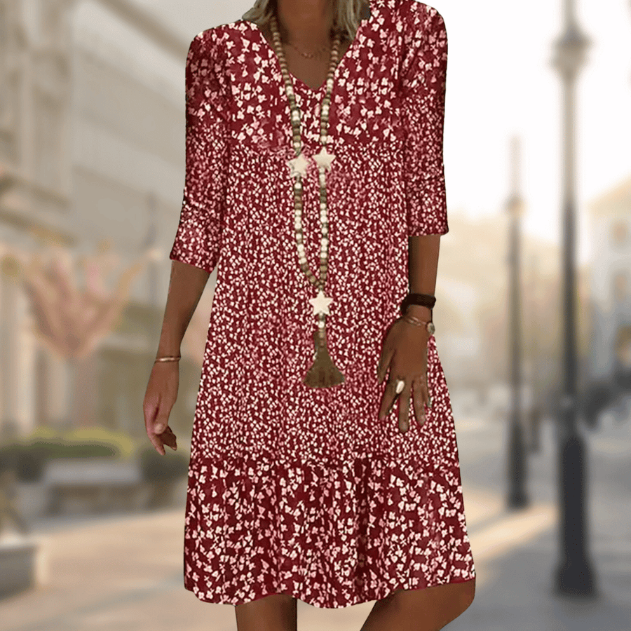 Women's Elegant Dress | V-Neck Three-Quarter Sleeve Ruffle