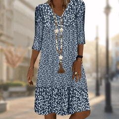 Women's Elegant Dress | V-Neck Three-Quarter Sleeve Ruffle