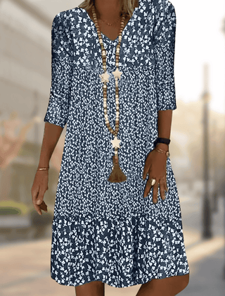 Women's Elegant Dress | V-Neck Three-Quarter Sleeve Ruffle