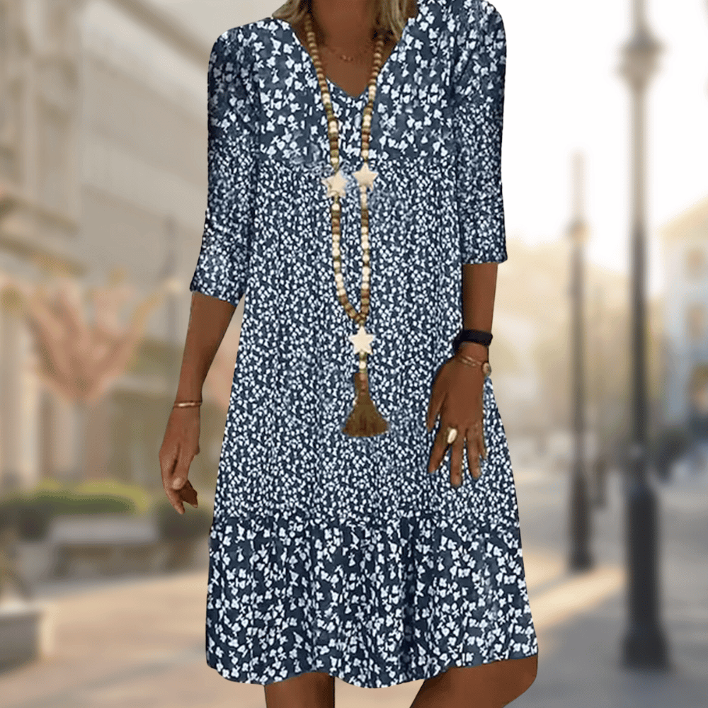 Women's Elegant Dress | V-Neck Three-Quarter Sleeve Ruffle