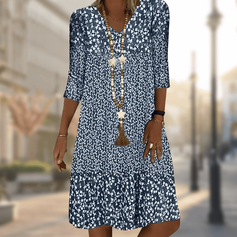 Women's Elegant Dress | V-Neck Three-Quarter Sleeve Ruffle
