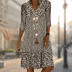 Women's Elegant Dress | V-Neck Three-Quarter Sleeve Ruffle