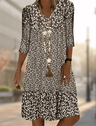 Women's Elegant Dress | V-Neck Three-Quarter Sleeve Ruffle