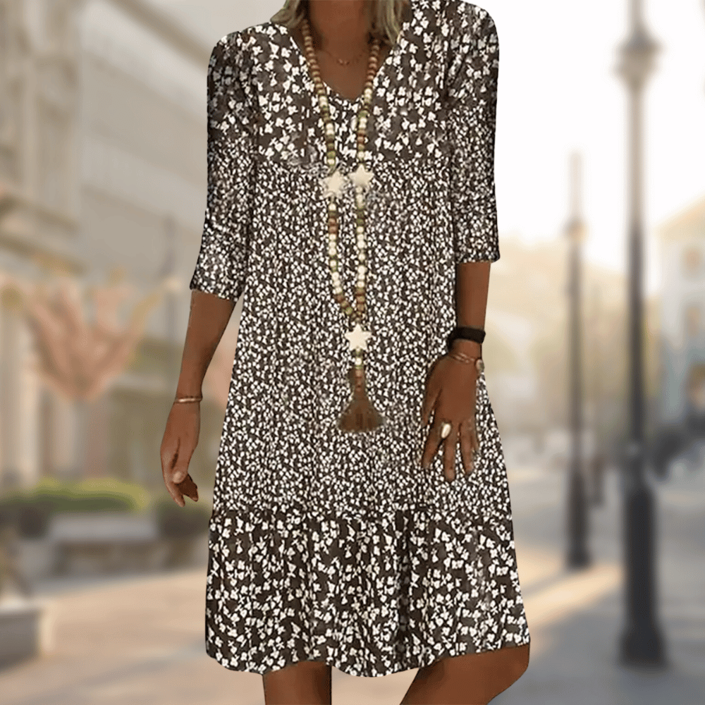 Women's Elegant Dress | V-Neck Three-Quarter Sleeve Ruffle