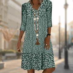 Women's Elegant Dress | V-Neck Three-Quarter Sleeve Ruffle