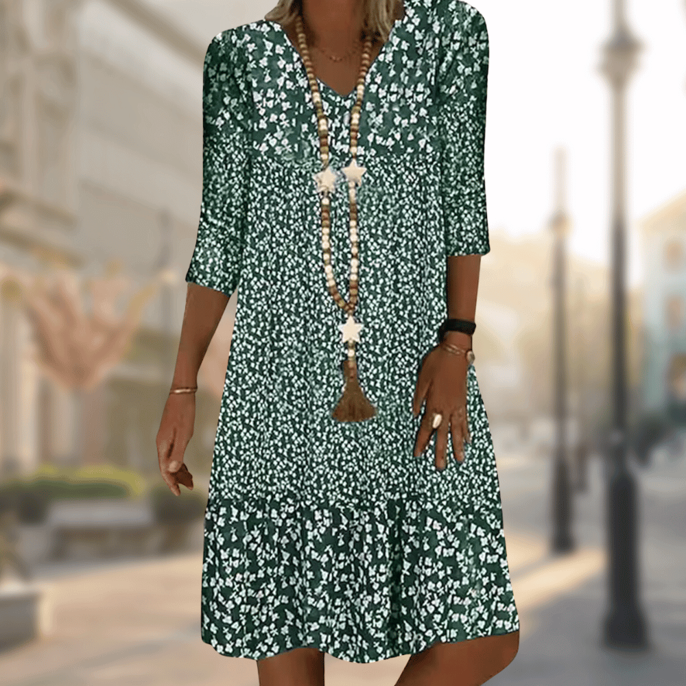 Women's Elegant Dress | V-Neck Three-Quarter Sleeve Ruffle