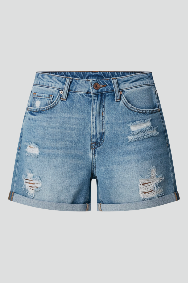 Women's Denim Shorts | Distressed Ripped Hem Button Fly