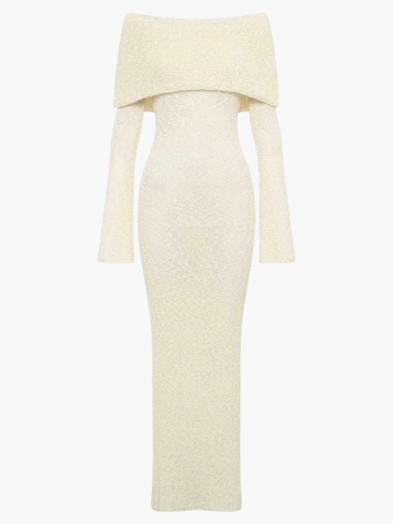 Women's Work Xmas Party Dress | Maxi Off-Shoulder Knit Long Sleeves