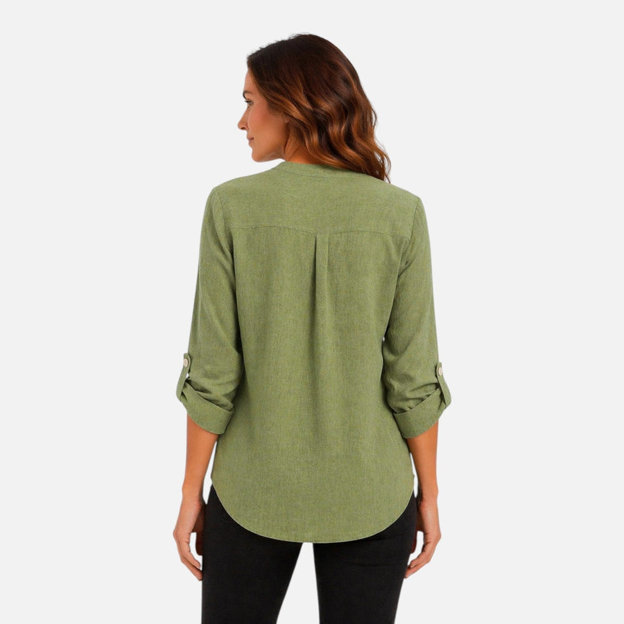 Women's Long Sleeve Top | V-Neck Relaxed Fit Draped