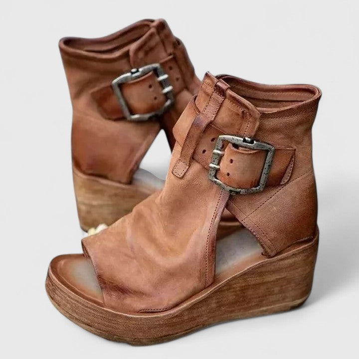 Women's Wedge | Open Toe Buckle Strap Suede
