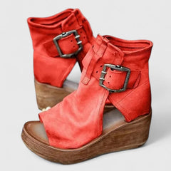 Women's Wedge | Open Toe Buckle Strap Suede