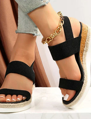 Women's Platform Slide | Open Toe Woven Knit Espadrille Sole