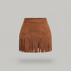Women's Skort | Mini Length Faux Suede Fringe Detail
