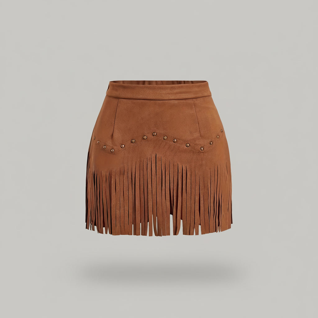 Women's Skort | Mini Length Faux Suede Fringe Detail