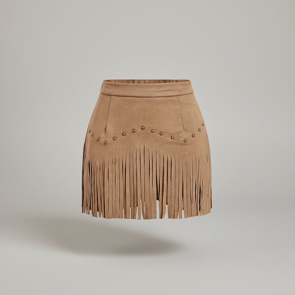 Women's Skort | Mini Length Faux Suede Fringe Detail