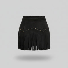 Women's Skort | Mini Length Faux Suede Fringe Detail