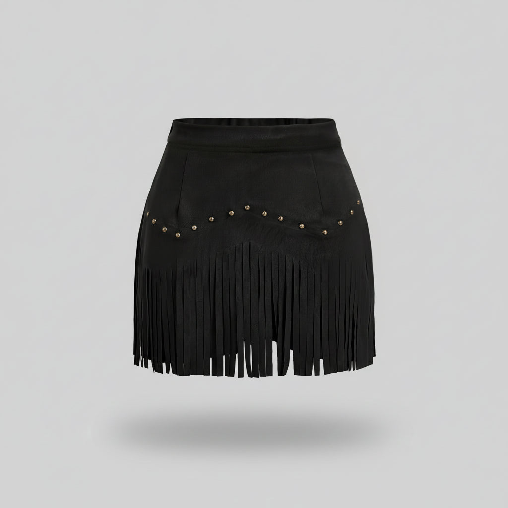Women's Skort | Mini Length Faux Suede Fringe Detail