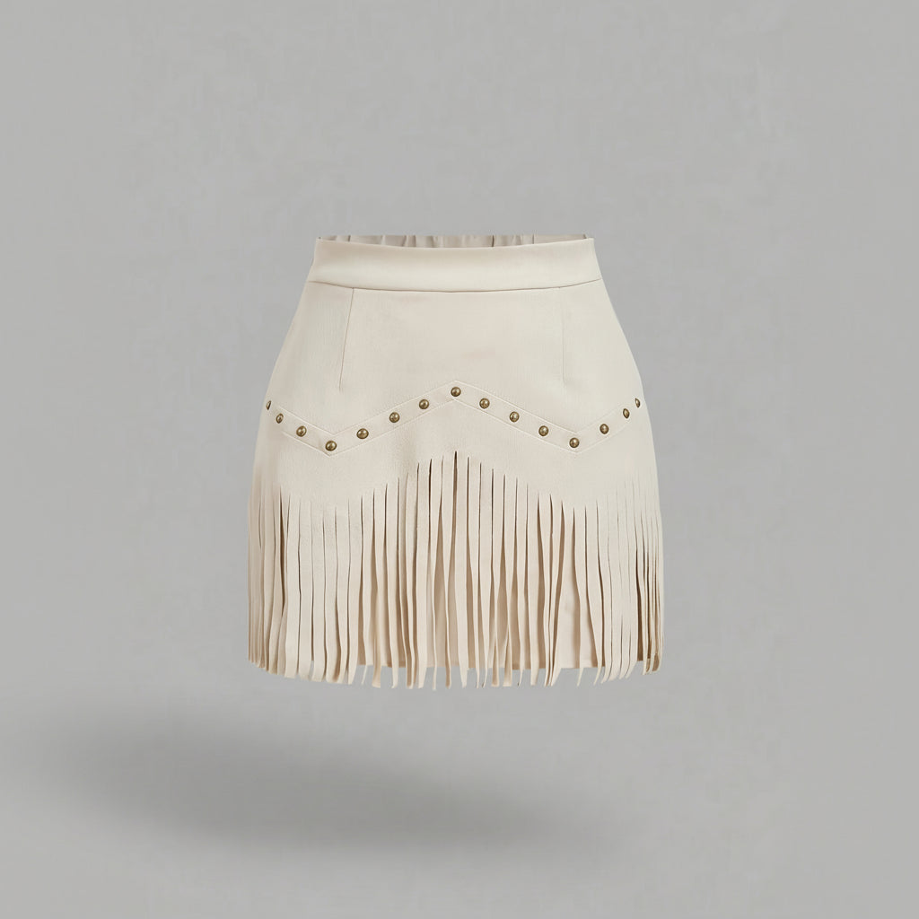 Women's Skort | Mini Length Faux Suede Fringe Detail