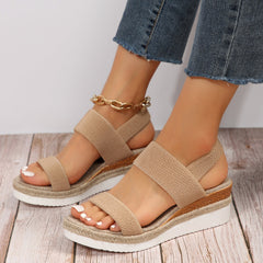 Women's Platform Slide | Open Toe Woven Knit Espadrille Sole