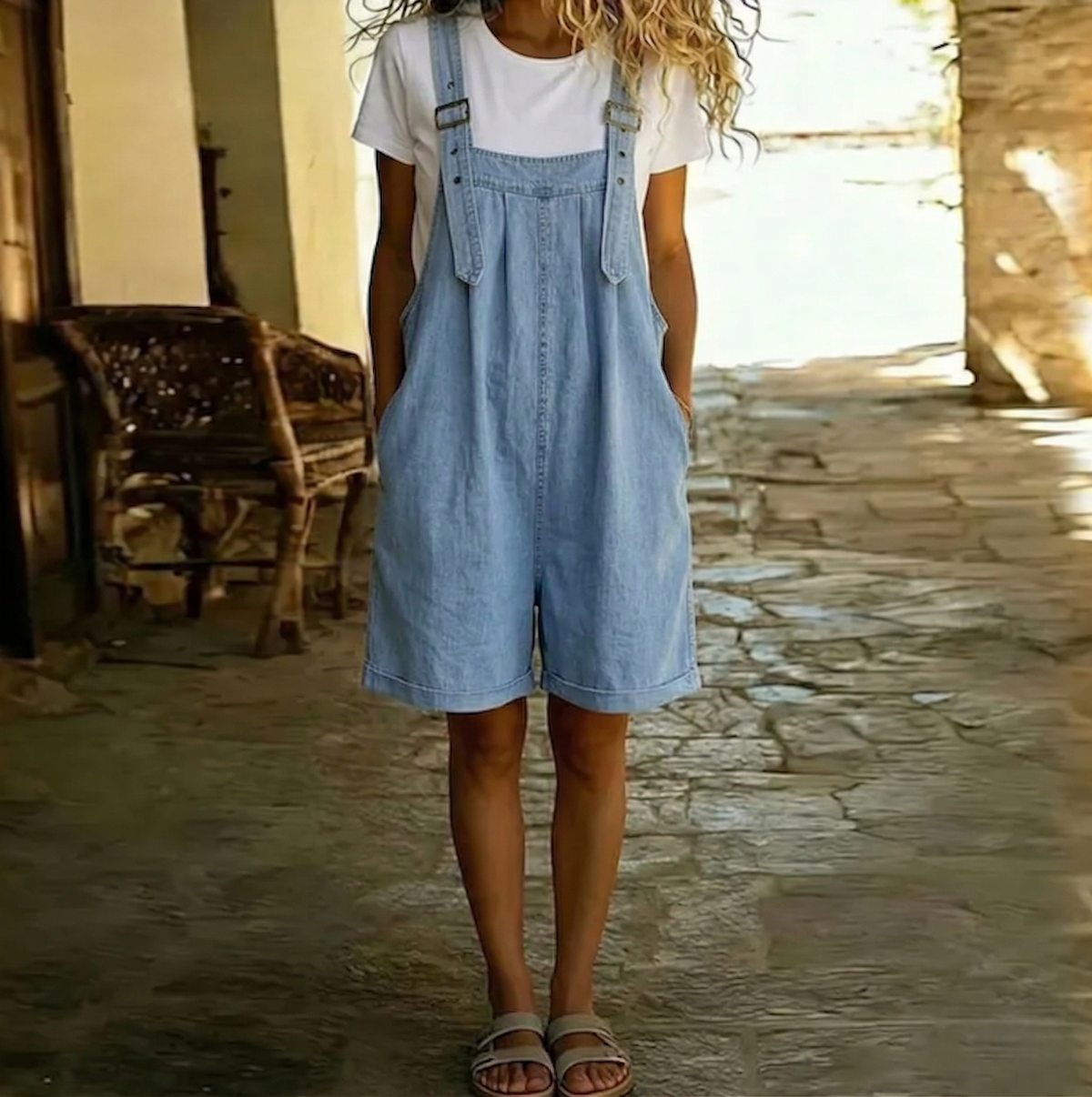 Women's Denim Shorts | Adjustable Straps Wide Leg Soft Denim