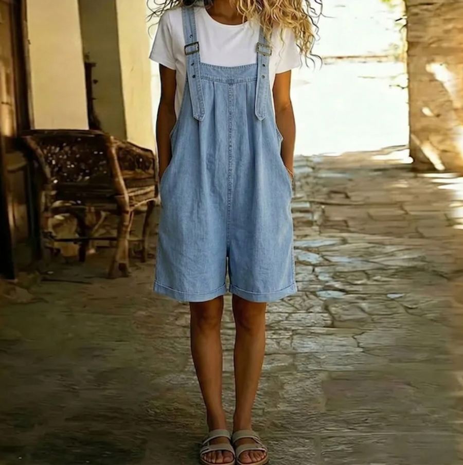 Women's Denim Shorts | Adjustable Straps Wide Leg Soft Denim