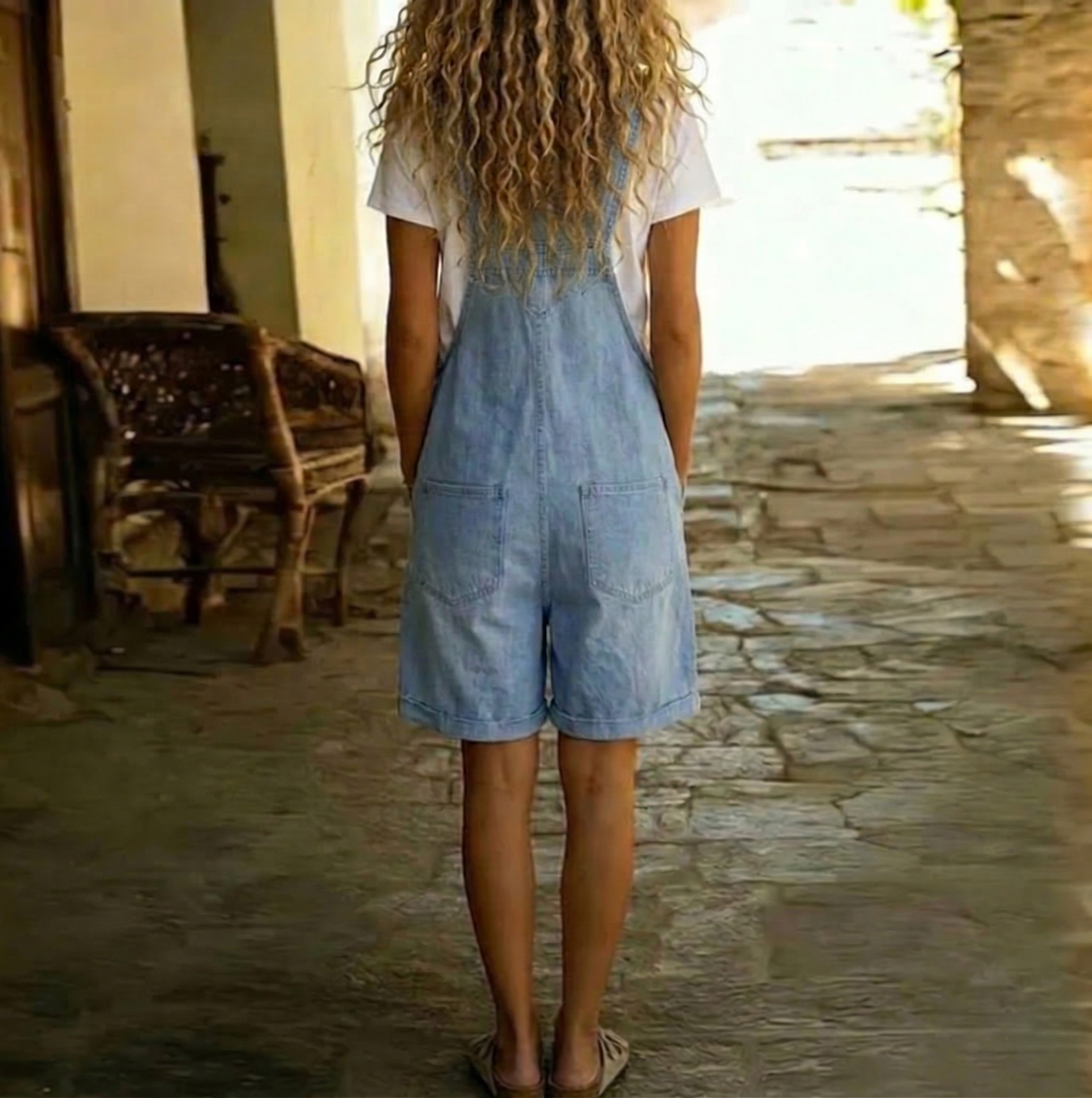 Women's Denim Shorts | Adjustable Straps Wide Leg Soft Denim