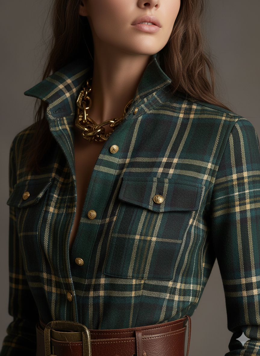 Women's Plaid Dress | Collared Long Sleeve Belted