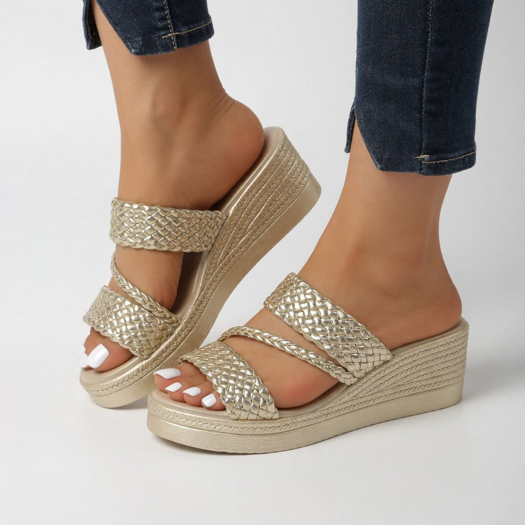 Women's Slide | Braided Straps Open Toe Platform